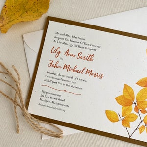 Autumn Hazel Branch Leaves Watercolor Eco Friendly Wedding Invitation. DEPOSIT ONLY. zdjęcie 4