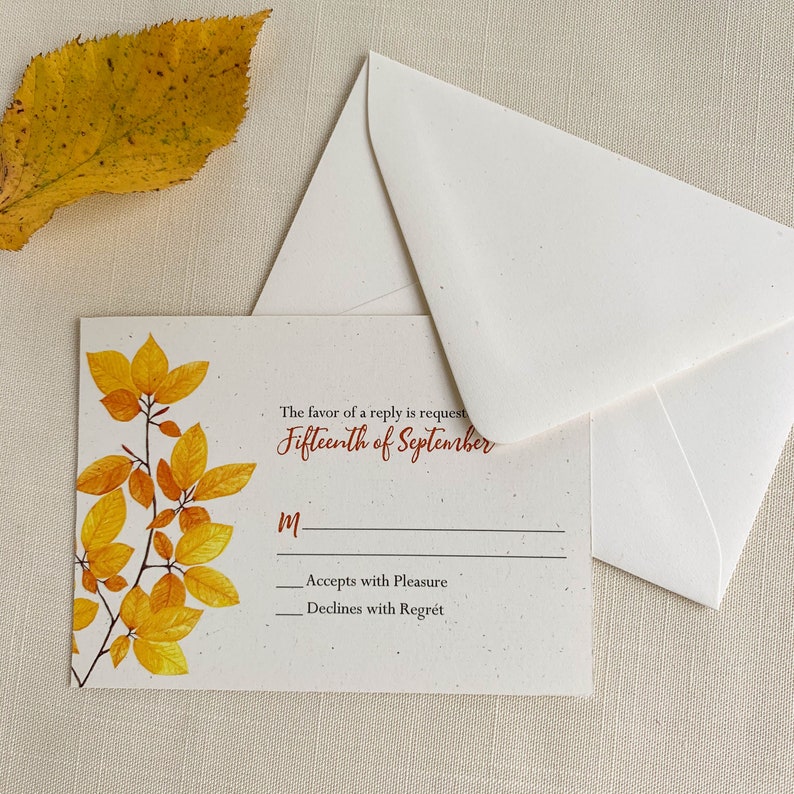 Autumn Hazel Branch Leaves Watercolor Eco Friendly Wedding Invitation. DEPOSIT ONLY. zdjęcie 5