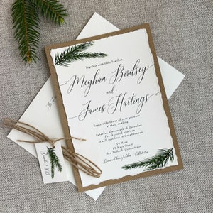 Evergreen Winter Wedding Invitation. Christmas Wedding. DEPOSIT ONLY.