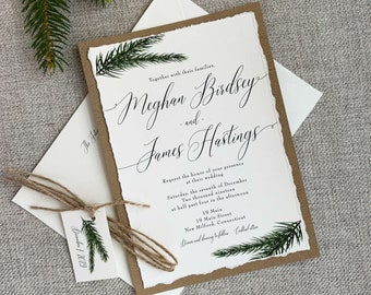 Evergreen Winter Wedding Invitation. Christmas Wedding. DEPOSIT ONLY.