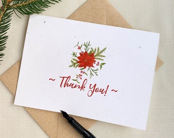 Poinsettia Holiday Eco Friendly Watercolor Thank You Cards. Set of 10 Folded Cards.