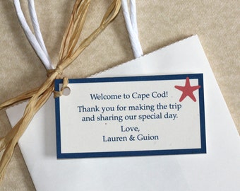 Personalized Starfish Gift Bag Tags For Beach Wedding.