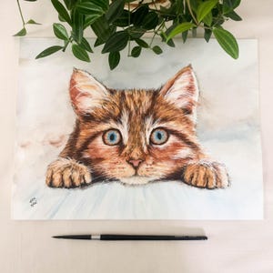 Staring Tabby Cat Original Watercolor Painting. 12 x 9. Unframed.