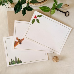 Winter Holiday Notecards Set. Christmas Eco Friendly Watercolor Stationery Set of 12 Flat Note Cards In Larger A6 Card Size.
