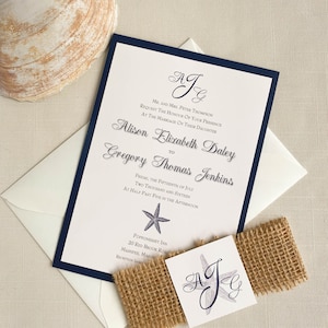 Navy Beach Starfish Wedding Invitation. DEPOSIT ONLY.