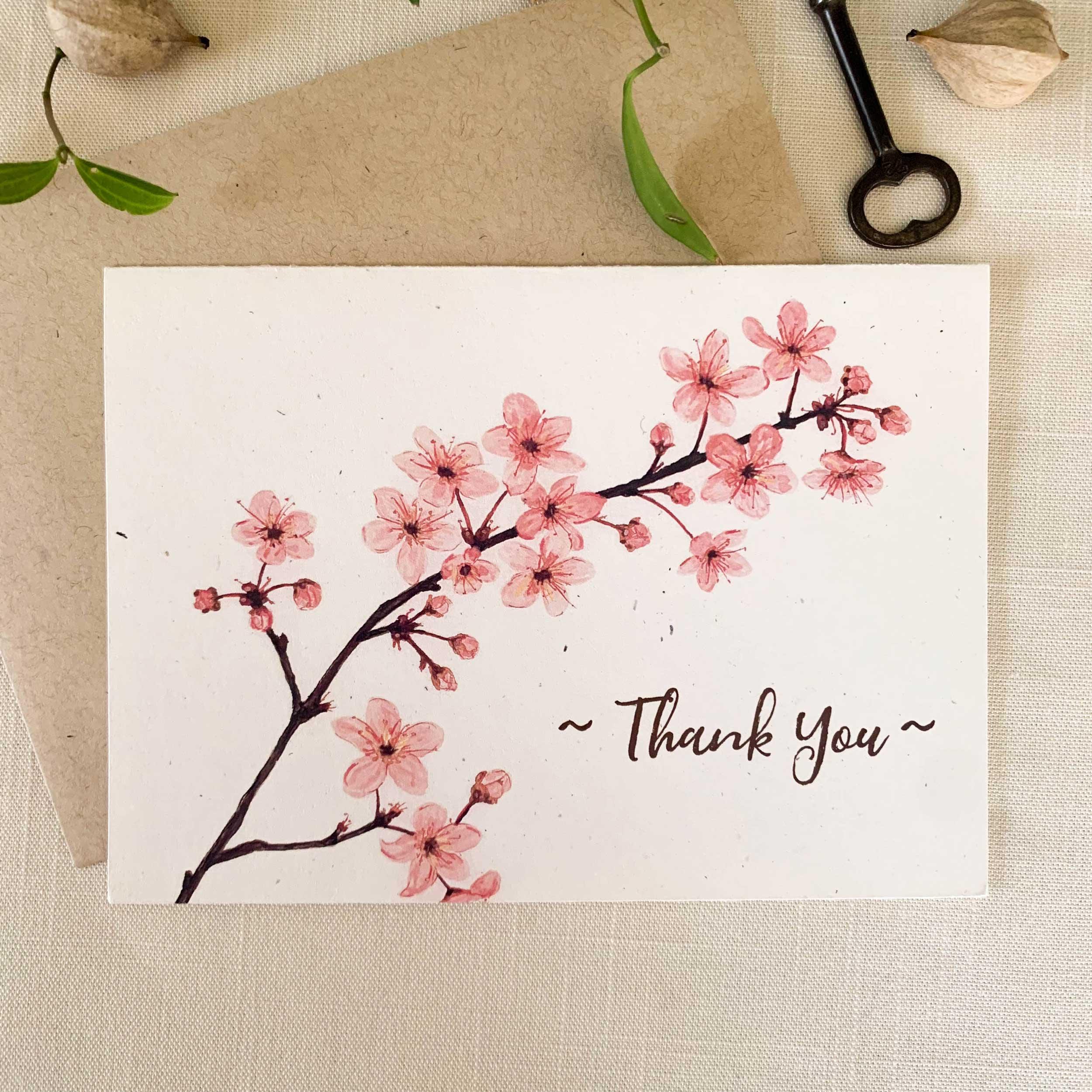 Pink Cherry Blossoms Thank You Cards. Eco Friendly