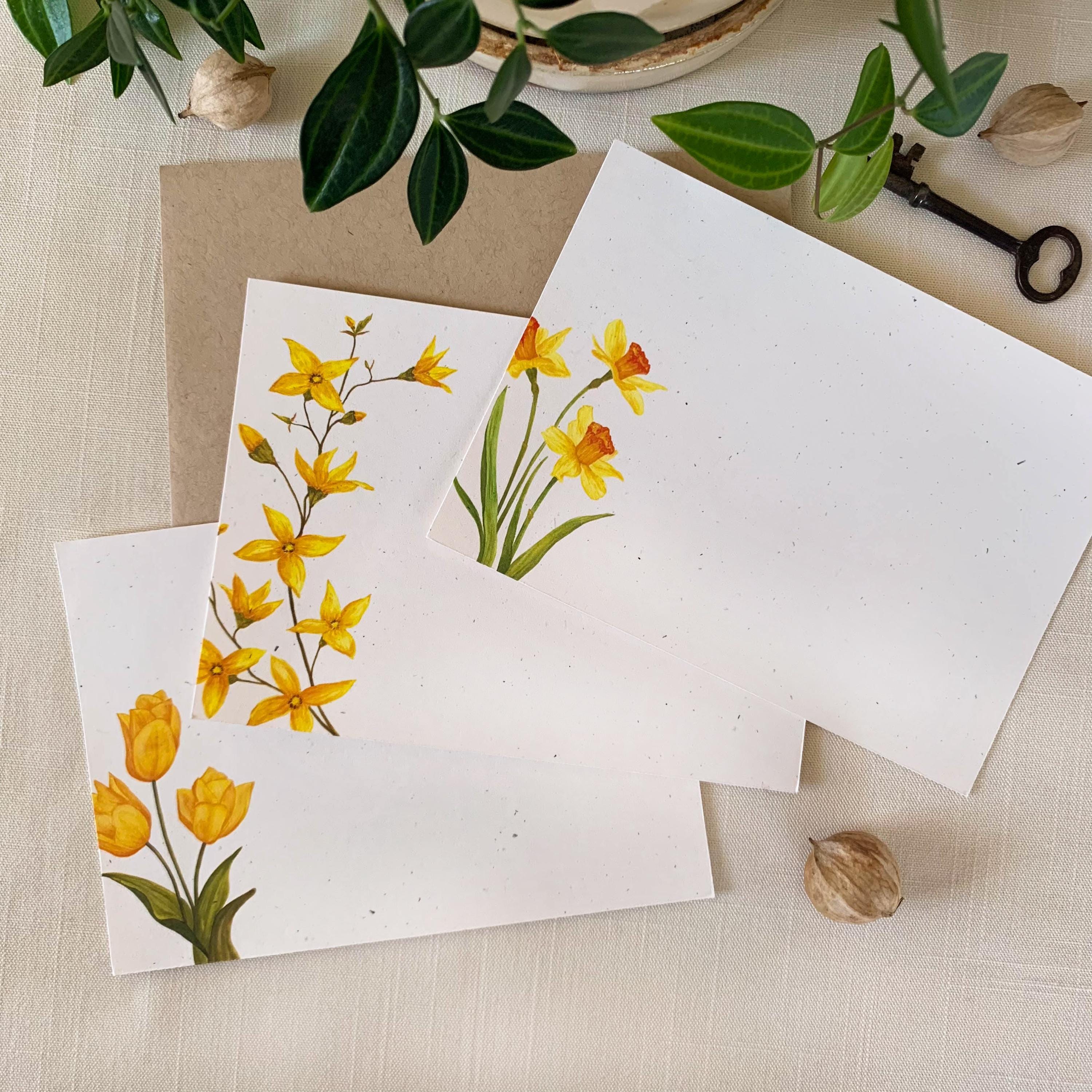 Spring Yellow Flowers Notecards. Eco Friendly Watercolor Stationery Set ...