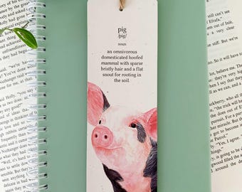Baby Piglet Watercolor Bookmark. Eco Friendly Book Lover Gift. Pig Dictionary Definition