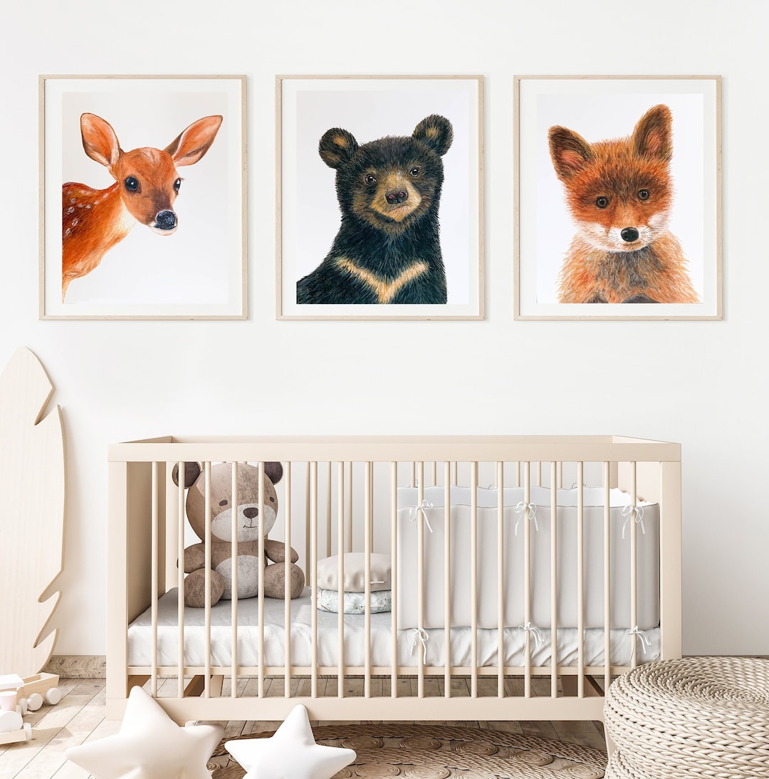 Woodland Animals Nursery Collection Watercolor Art Prints. Set of 3, 8 ...