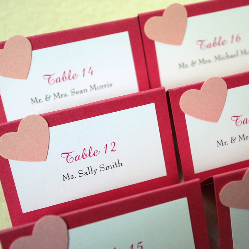 Pink Heart Place Card Valentines Wedding Place Card DEPOSIT Etsy