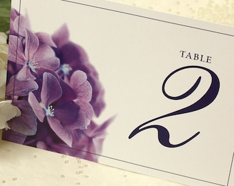 Purple Hydrangea Wedding Table Number. Printable. INSTANT DOWNLOAD