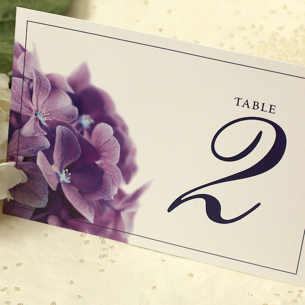 Purple Hydrangea Wedding Table Number. Printable. INSTANT DOWNLOAD