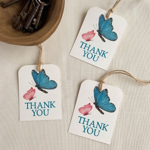 Blue and Pink Butterfly Eco Friendly Thank You Gift Tags Set of 9. Perfect For Birthdays, Bridal Showers & Baby Showers.