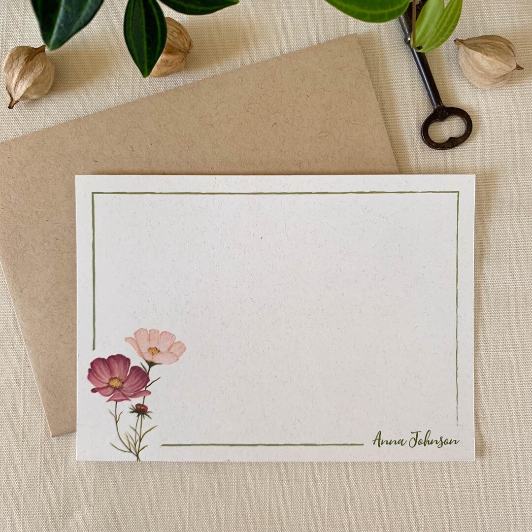 Personalized Pink Daisy Notecard. Eco Friendly Watercolor Stationery ...