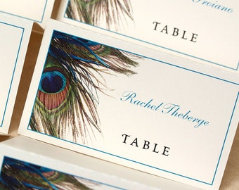 Peacock Feather Wedding Place Cards Or Escort Cards. DEPOSIT.