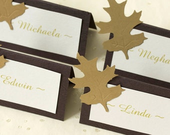 Autumn Oak Leaf Wedding Place Cards. Thanksgiving Dinner Blank Cards.