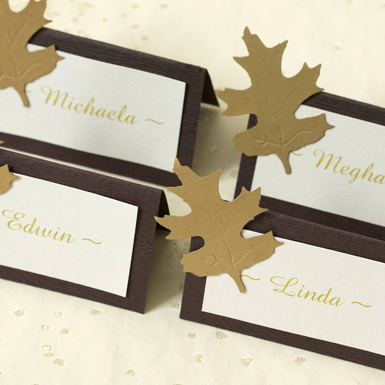 Autumn Oak Leaf Wedding Place Cards. Thanksgiving Dinner Blank Cards. image 1