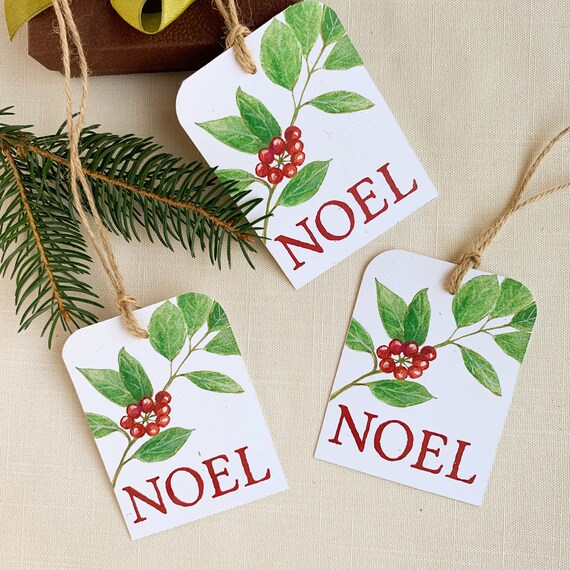 Watercolor Holly Personalized Christmas Gift Labels
