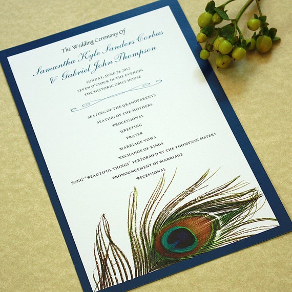 Peacock Feather Wedding Program Deposit Etsy