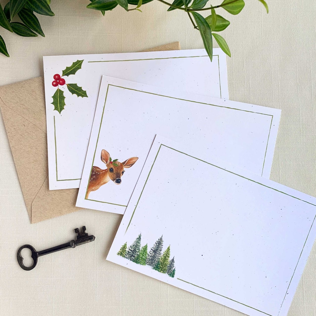 Winter Holiday Notecards Set. Christmas Eco Friendly Watercolor ...