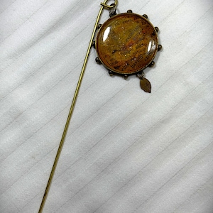 Brass Pipe Poker with Vintage Nature Token & Leaf Charm – Functional Smokers Tool – One of a Kind Handmade