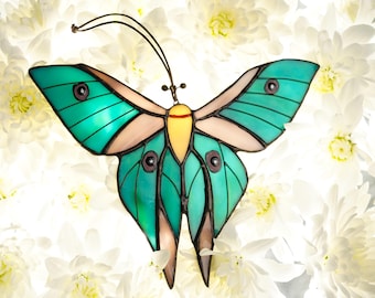 Luna Moth Butterfly Suncatcher, Stained Glass Window Hanging, Luna Moth Wings, Step Mother Gift, Thoughtful Gift, 5th Anniversary