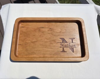 Personalized Cherry Wood Valet Tray| Desk Organizer| Nightstand Organizer