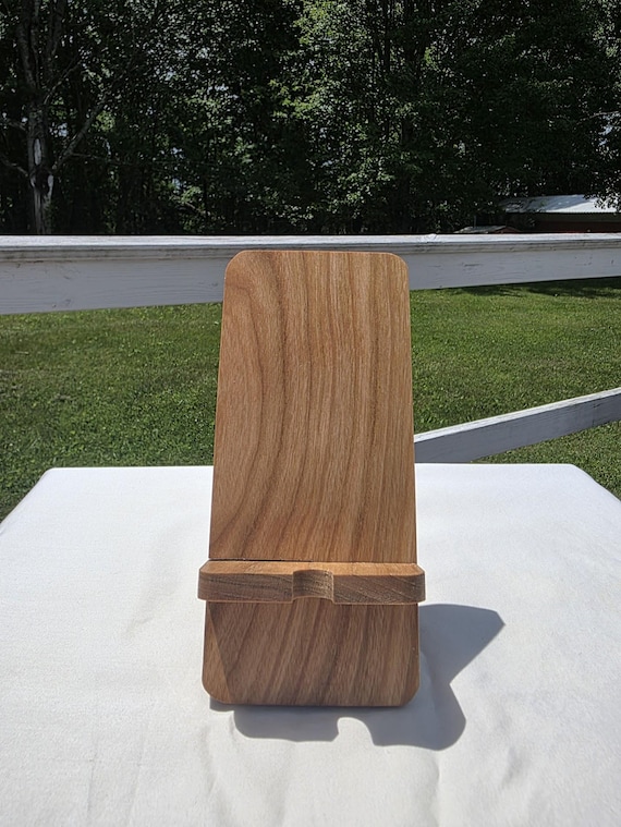 Handcrafted Wood Phone Stand: Solid Cherry, Walnut, Maple, or Oak