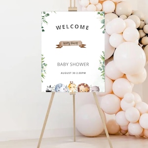 Safari Willkommensschild, druckbares Baby-Dusche-Schild, bearbeitbares Safari-Dekor, Dschungel-Thema Willkommensschild, sofortiger Download, Party Schild