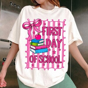 Preppy Back to School PNG, Coquette Teacher First Day of School Png, Retro Pink Girly Student Shirt Design Sublimation Digital Download