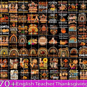 English Teacher Bundle, Teacher Thanksgiving Turkey Png, Preppy Fall Teacher Png, Thankful Teacher Png, Checkered Teacher Thanksgiving Png