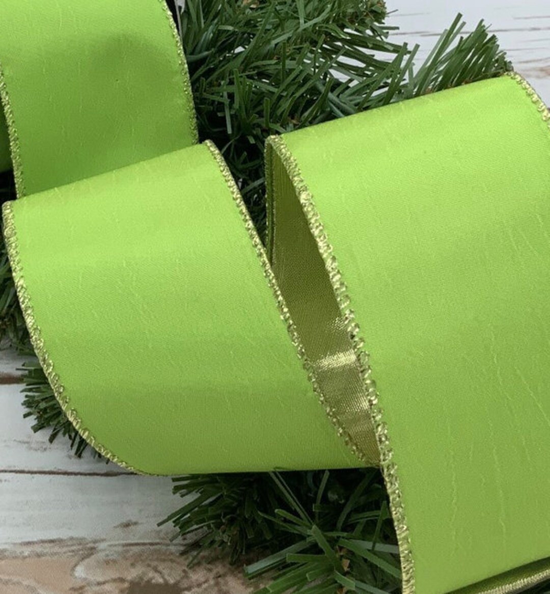 Christmas Ribbon 2023 2.5 Taffeta Lime Green Etsy