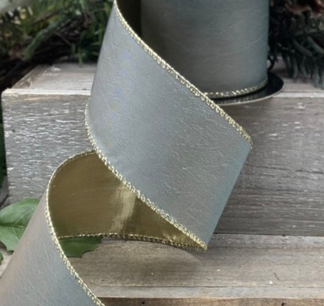 Christmas Ribbon 2023 2.5 Taffeta Blue and Gold Etsy