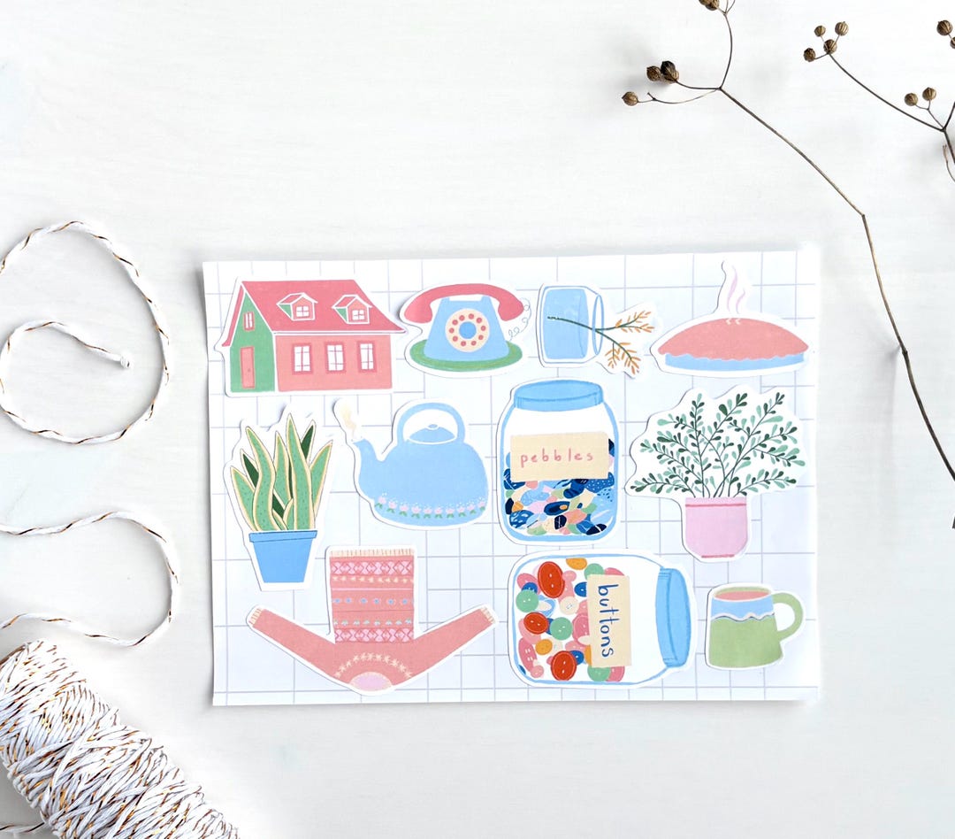 Cozy Home Sticker Sheet, Illustrated Cottagecore Stickers for Journals ...