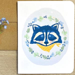 Jolie carte de voeux raton laveur - carte animal des bois avec bandana - carte nature vierge pour toutes les occasions - carte illustrée à la main