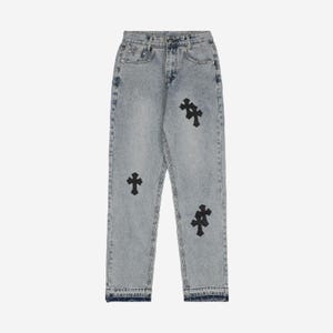 Cross Patch Designer Denim Jeans – Streetwear Style for Men & Women