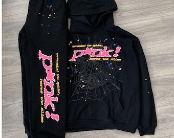 Sp5der P*nk Tracksuit – Black Hoodie & Sweatpants with Spider Web Graphic