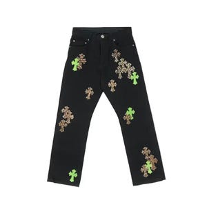 Unisex Dark Wash Cross Embroidered Jeans – Edgy Urban Fashion Pants
