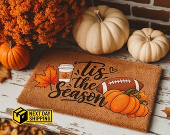 Tis The Season Welcome Mat, Pumpkin Spice, Autumn Decor, Autumn Welcome Mat, Fall Decor, Housewarming Gift, Front Door Mat, Outdoor Mat