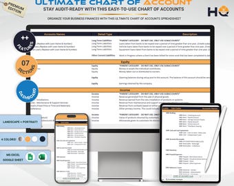 Ultimate Chart of Accounts Spreadsheet, Accounting Categories Google Sheets Template, Small Business Bookkeeping Tool, Instant Download