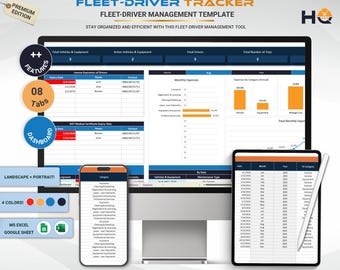 Fleet Driver Tracker Spreadsheet, Vehicle & Driver Log Template, Google Sheets Fleet Management Tool, Digital Download for Businesses