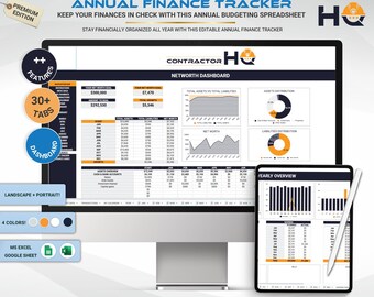 Annual Finance Spreadsheet, Yearly Budget and Expense Tracker, Google Sheets Template, Income Planner, Digital Download for Business or Home