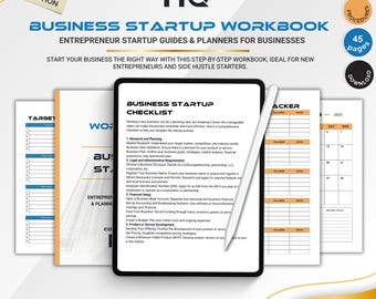 Arbetsbok för företagsstart, planerare för småföretag i PDF-format, mall för entreprenörsguide, målsättning, varumärkesbyggande, marknadsföring, direktnedladdning