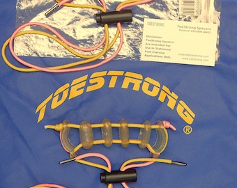 Espaciadores ToeStrong®: dispositivo ortopédico patentado para estirar los pies y realizar ejercicios en la articulación metatarsofalángica y el tobillo.