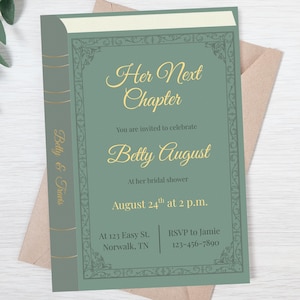 Her Next Chapter Bridal Shower Invitation, Vintage Book Cover Design (Digital Download)
