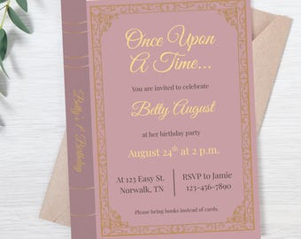 Bearbeitbares Es war einmal Prinzessin Geburtstagsparty Invite Vorlage