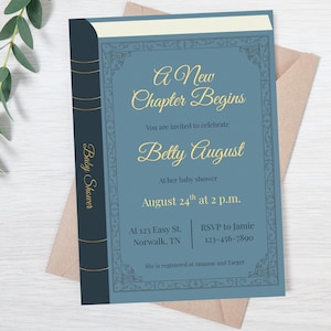 Editable A New Chapter Begins Baby Shower Invite