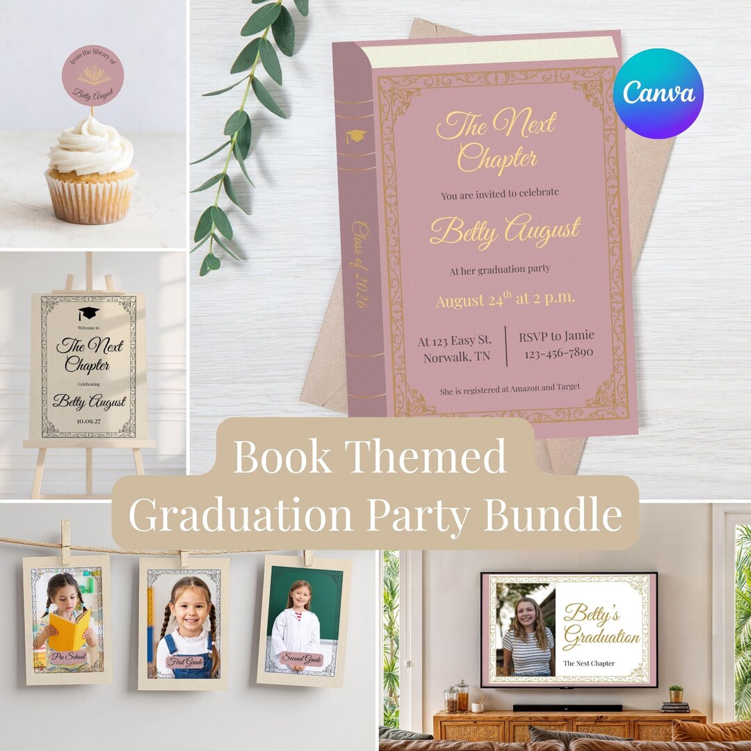 Book Theme Graduation Party Template Bundle| the Next Chapter Pink 2026 ...