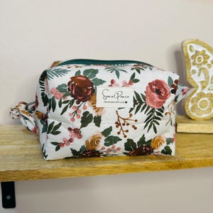 Red Pink Floral Makeup Bag/Boxy Pouch