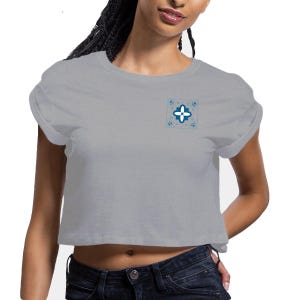 Women&#39;s Crop Top &quot;Lisboa&quot; • Portuguese Azulejos Inspired Pattern • Ethical Fashion • GOTS Organic Cotton • Travel  Inspired Design